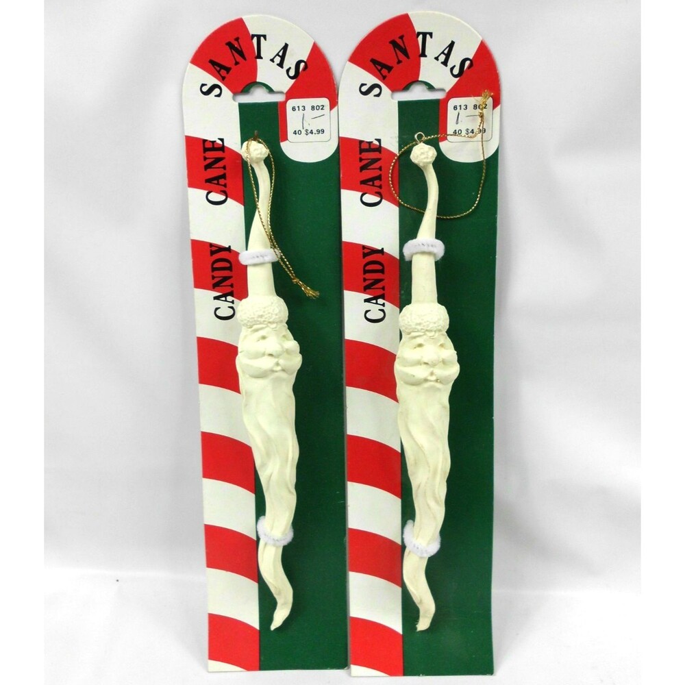 Franks Nursery Santa Icicle Beard Candy Cane Ornament Set of 2 New